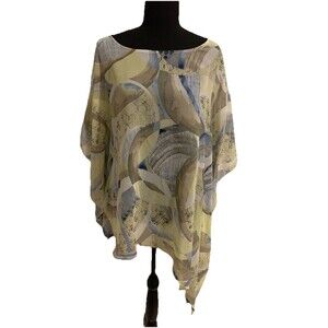 Chicos Cover Up Blouse Womens Size L / XL Asymmetric Hem Sheer Boat Neck